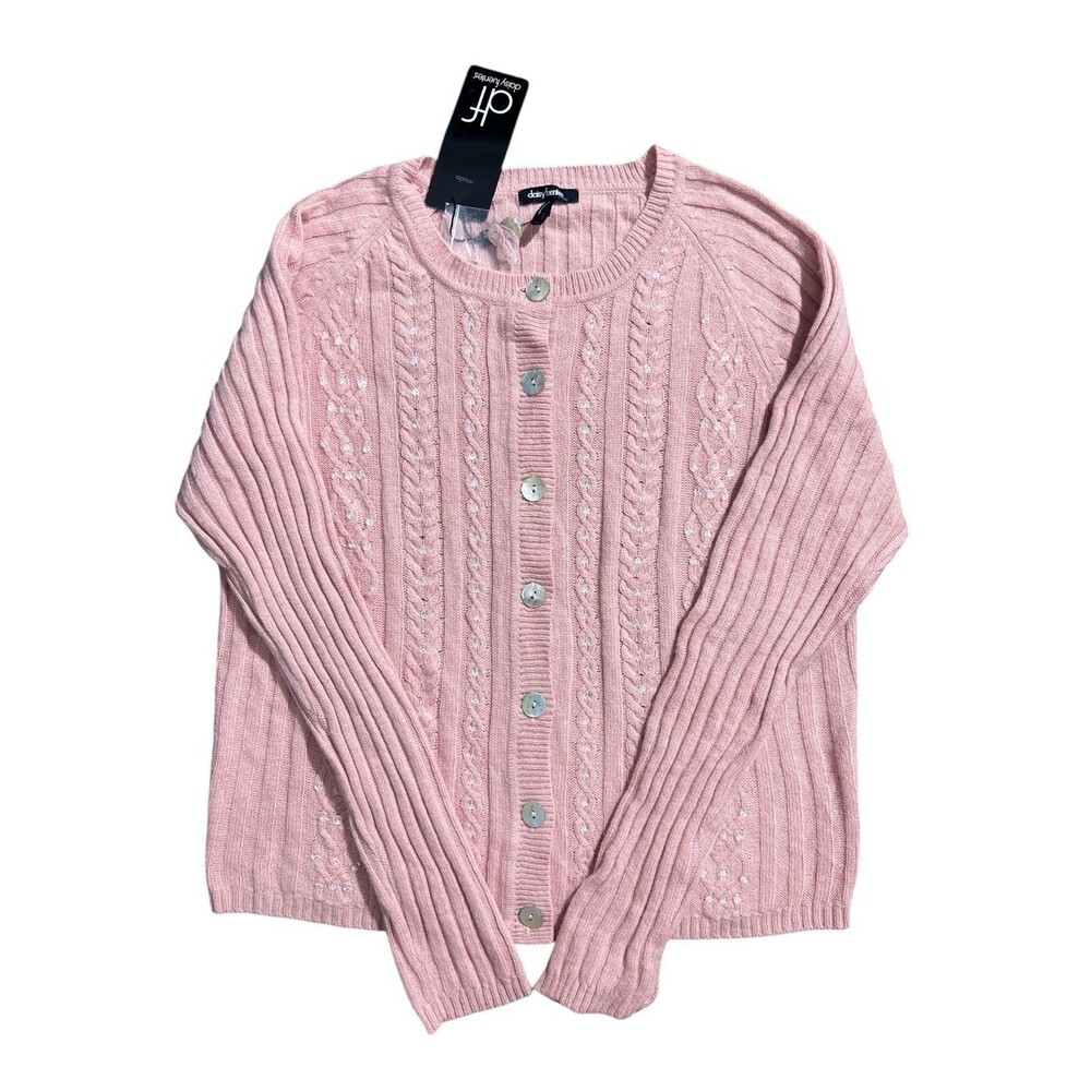 Daisy Fuentes Ladies Angora Rabbit Hair Blend Sequin Trim Cardigan Pink Sz L NWT